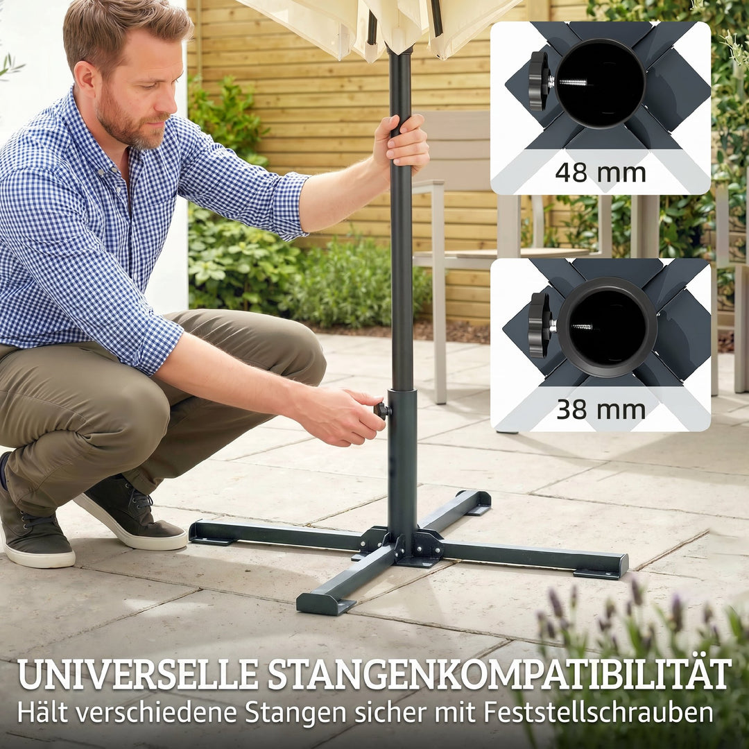Sammenklappelig parasolstativ, rørdiameter 38 og 48 mm, krydsstativ til parasoller, mørkegrå