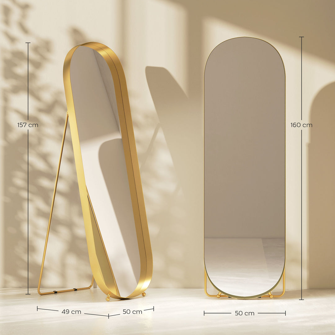 Spejl i metalramme i fuld længde, 160 x 50 cm, guldramme, til stue, soveværelse