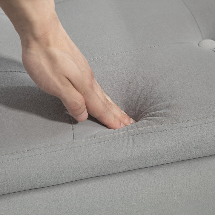 Opbevaringsbænk med armlæn, kommodebænk, fløjlspolyester, gummitræ, lysegrå, 107 x 42 x 65 cm