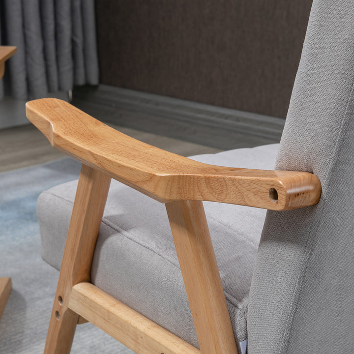 Lænestol i skandinavisk design, op til 120 kg, fløjlslook, massivt træ; 68 cm x 74 cm x 82 cm, natur + grå