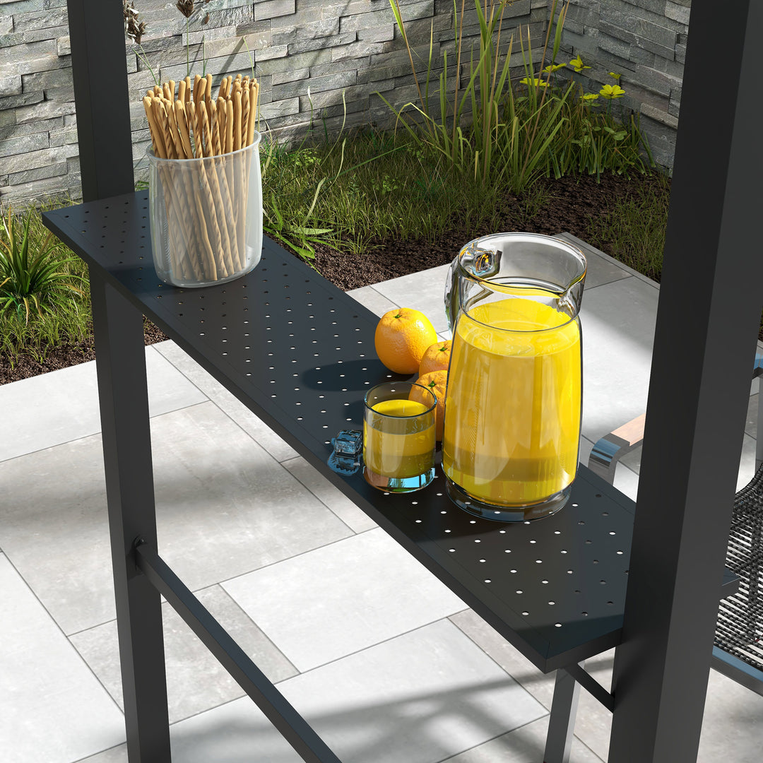 Bbq-pavillon, 2 sidehylder, kroge, stålramme, 1,1 x 2,3 m, khaki