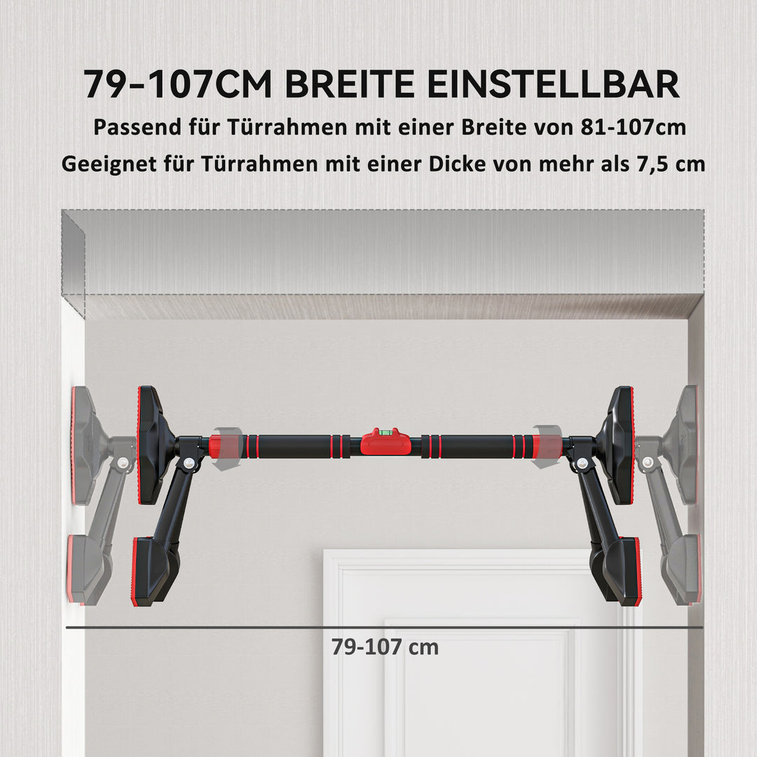 Pull-up bar, justerbar 81-107 cm, vaterpas, 6-punkts støtte, metal, sort/rød