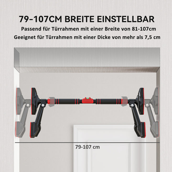 Pull-up bar, justerbar 81-107 cm, vaterpas, 6-punkts støtte, metal, sort/rød