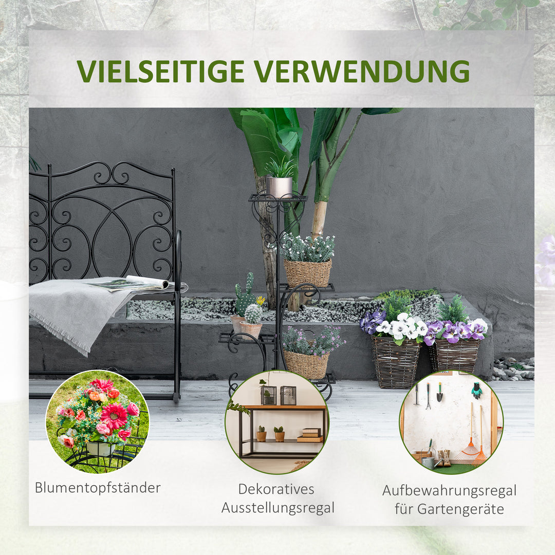 Metal blomsterstativ, 4-lags plantehylde, blomsterstige, blomsterstativ til indendørs og udendørs brug, have, balkon, sort, 45 x 24,5 x 80 cm