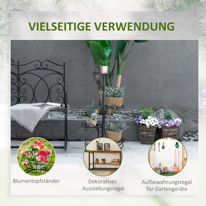 Metal blomsterstativ, 4-lags plantehylde, blomsterstige, blomsterstativ til indendørs og udendørs brug, have, balkon, sort, 45 x 24,5 x 80 cm