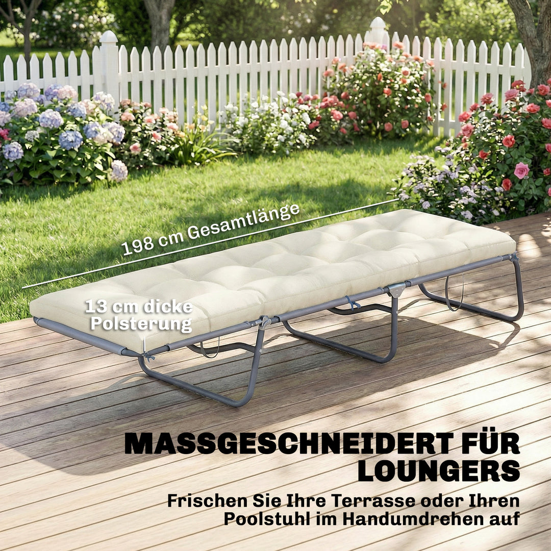 Aftagelig pallehynde med fastgørelsesstropper, pallehynde til de fleste liggestole, 198x65x13cm, beige