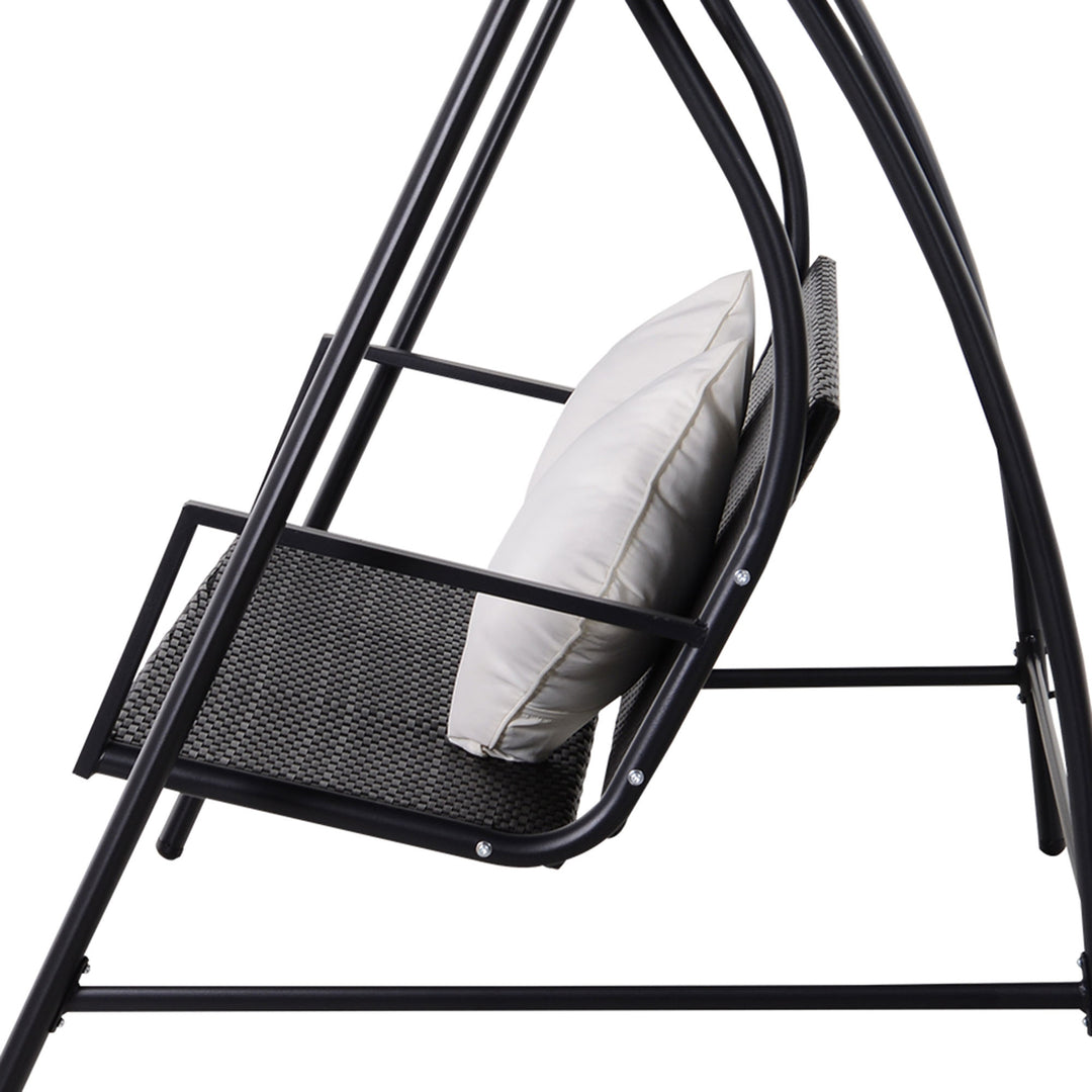 3-Personers verandagynge lavet af polyrattan og metal med hynder, lasteevne op til 360 kg, ny (sort)