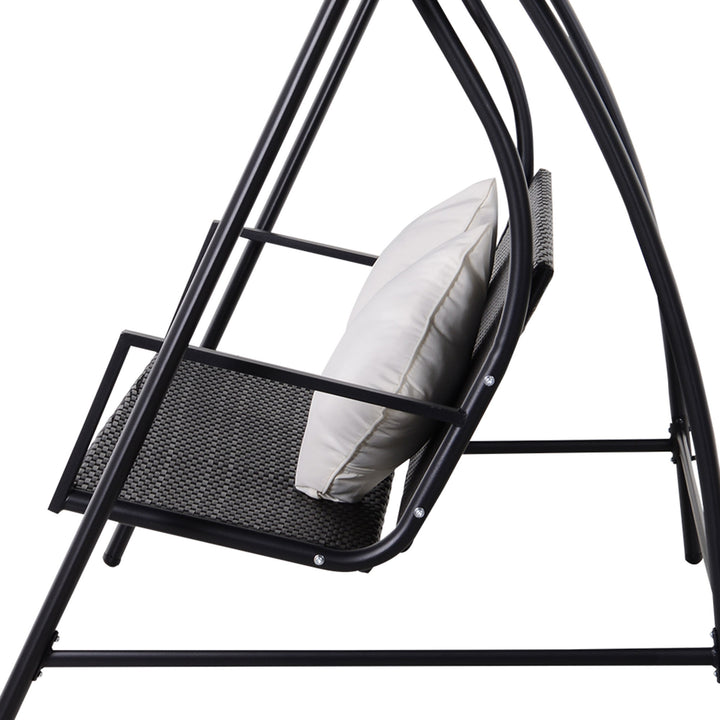 3-Personers verandagynge lavet af polyrattan og metal med hynder, lasteevne op til 360 kg, ny (sort)