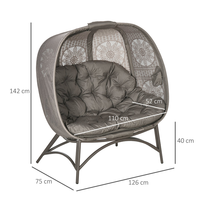 Havestol til 2 personer, foldbar, stor sædehynde, stålstel, farve: sand, 126 x 75 x 142 cm