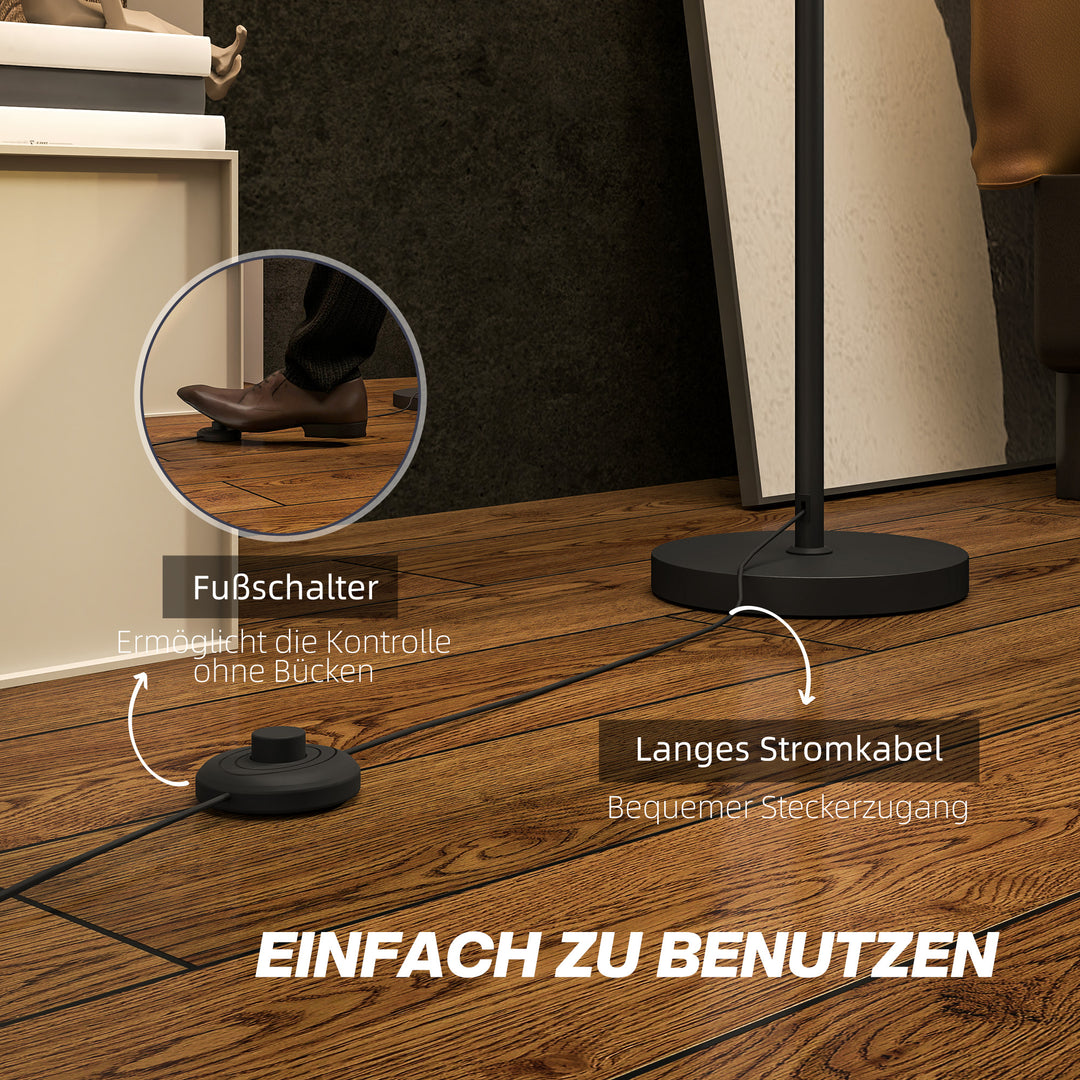 Gulvlampe, skærm i hørlook, metalstang, fodkontakt, hvid