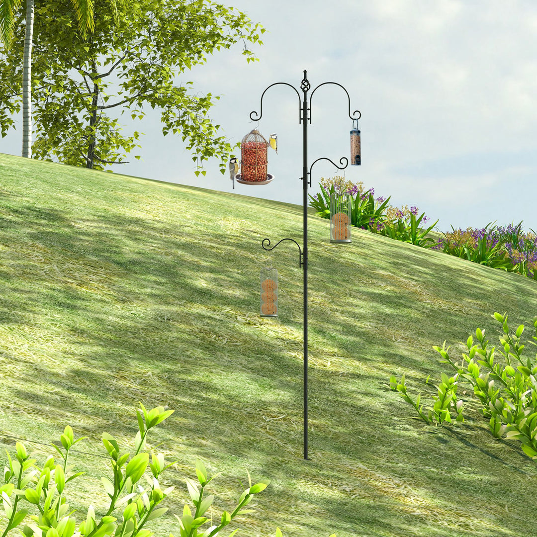 Fuglefoderautomat, udendørs foderautomat, 4 kroge, stål, sort