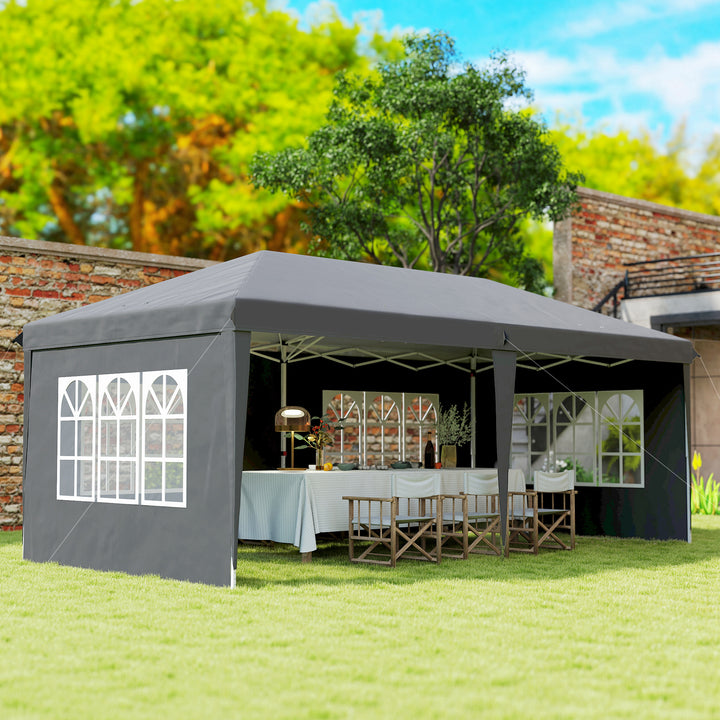 Pavillon ca. 3x6m Vandtæt Pop-up Foldepavillon med 4 sidepaneler, vindue, UV-beskyttelse, bæretaske grå