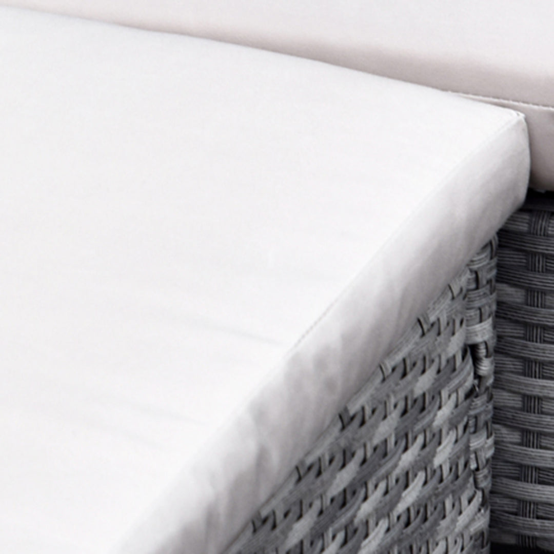 5-Delt havemøbelsæt, rattan siddegruppe med fodskammel, metal, grå, 142 x 60 x 75 cm