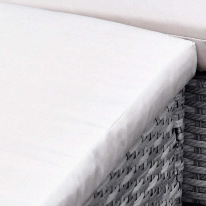 5-Delt havemøbelsæt, rattan siddegruppe med fodskammel, metal, grå, 142 x 60 x 75 cm