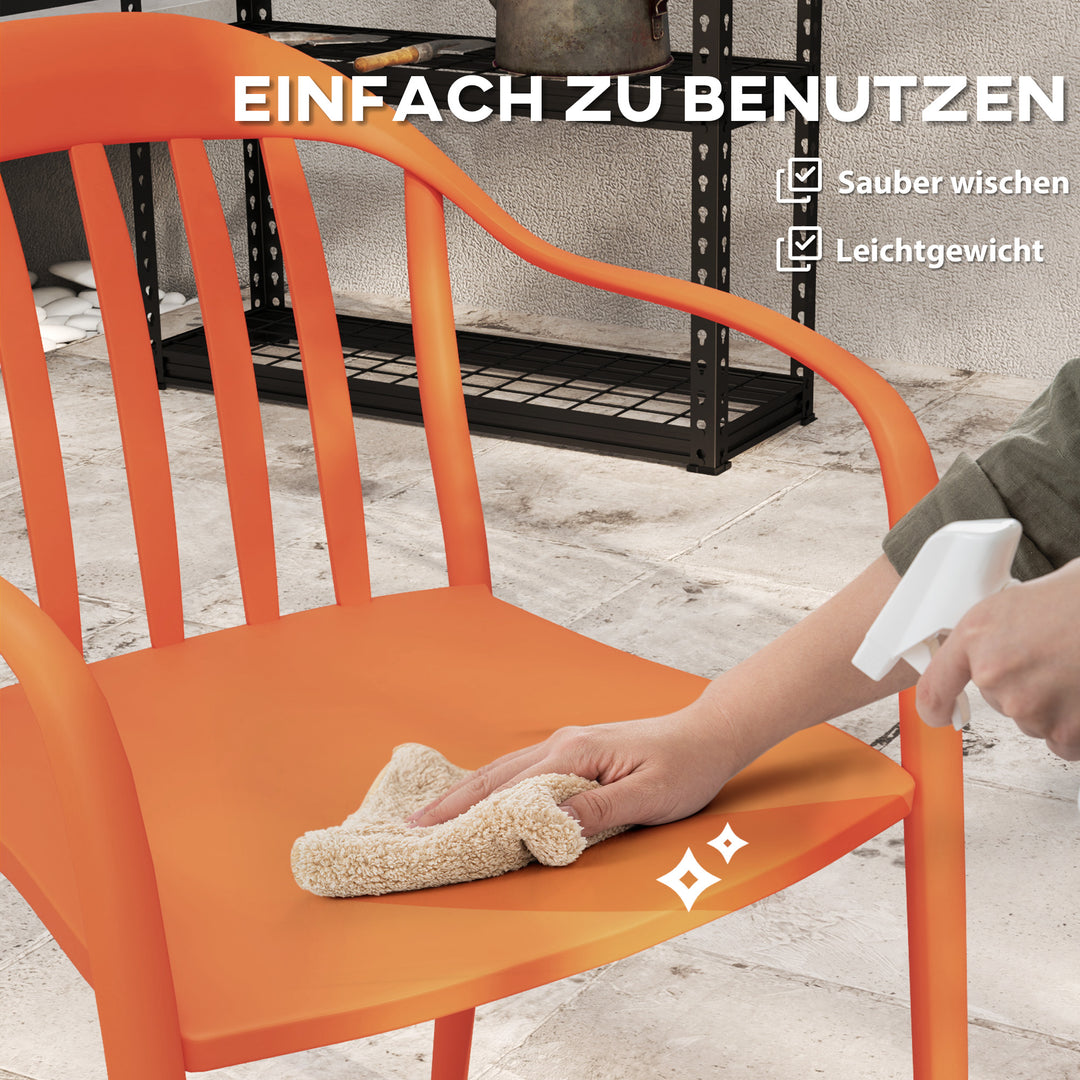 Havestolsæt med 4 vejrbestandige havestole af plastik, stabelstol med armlæn, ryglæn, belastningskapacitet op til 120 kg