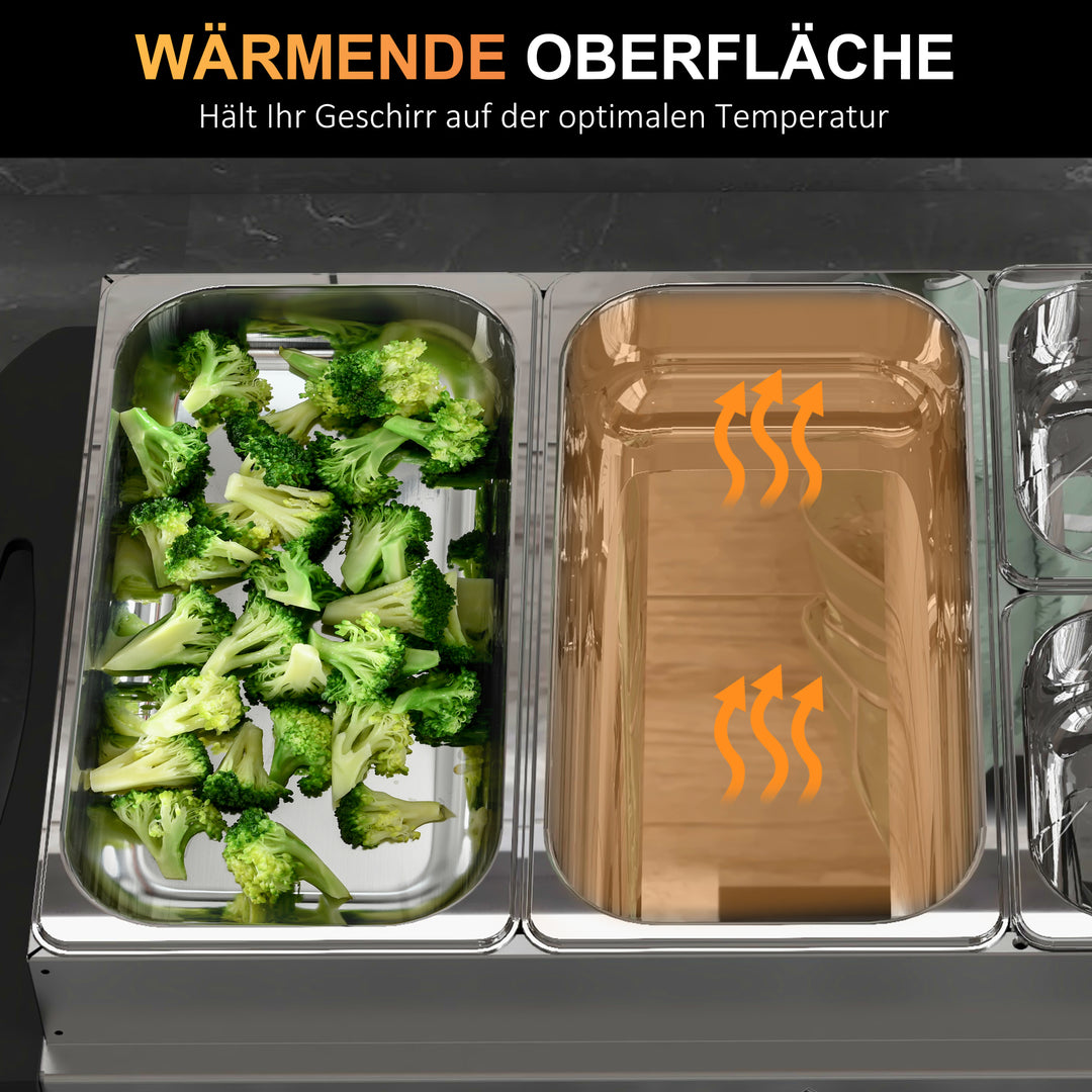 2-I-1 buffetvarmer 6,8l varmeplade 300 watt rustfrit stål madvarmer sølv