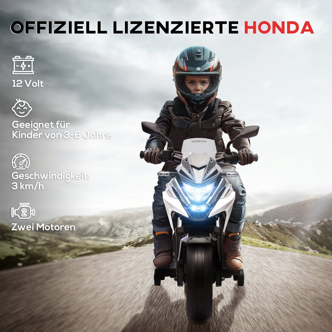 Elektrisk børnemotorcykel, Honda, 3 km/t, musik og lys, 3-6 år, op til 30 kg, hvid