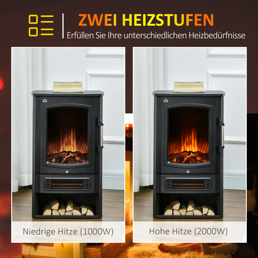 Elektrisk pejs, realistiske flammer, 2 varmeindstillinger, overophedningsbeskyttelse, stål, sort, 44,5 x 32 x 74 cm