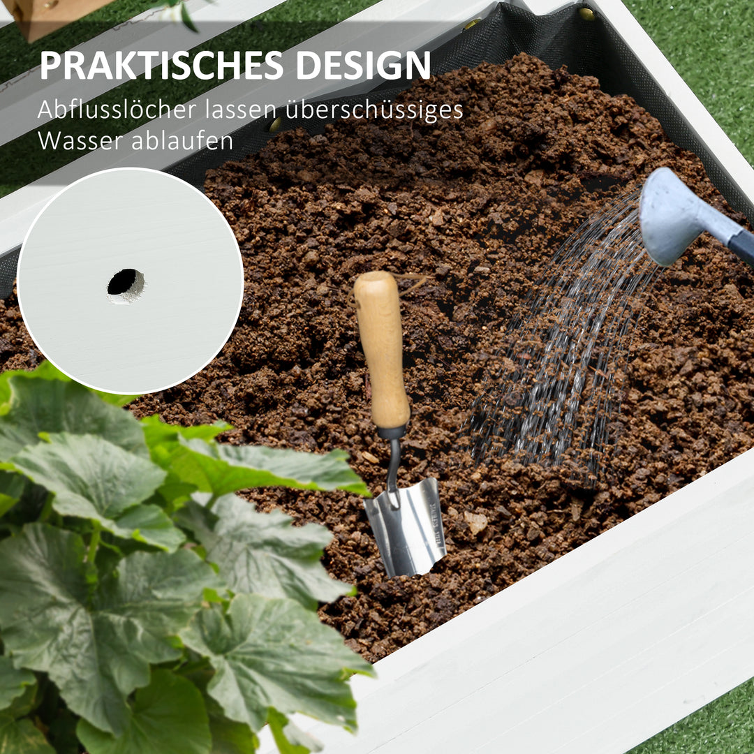 Plantekasse med espalier, 4 hjul, naturtræ, vejrbestandig finish, hvid, 76 x 30 x 155 cm