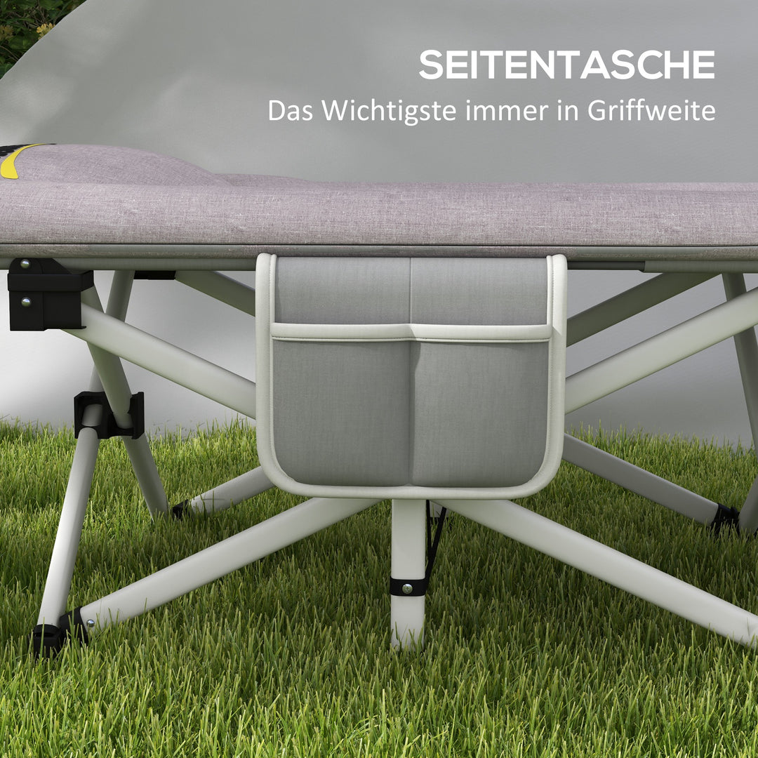 Sammenklappelig campingseng, blød, op til 200 kg, rustfri metalramme, 200 x 65 x 42 cm, grå