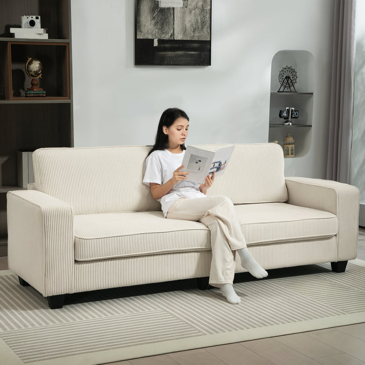 3-personers sofa med fløjlsbetræk, stuesofa med fjederkerne, op til 400 kg, 227 x 84 x 87 cm, cremehvid
