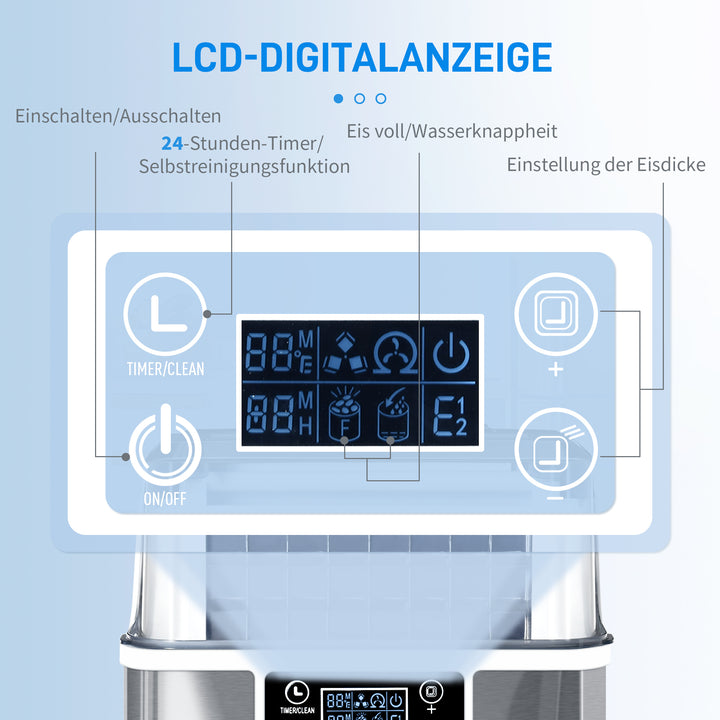 Isterningmaskine isterningdispenser ismaskine 20kg/24t 2,3l isterningmaskine med 3,2l vandtank, sølv