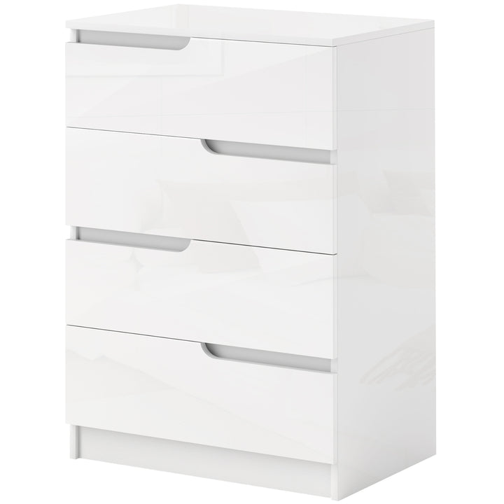 Moderne kommode, garderobe, 4 skuffer, træ, anti-tip, fodstøtte, hvid