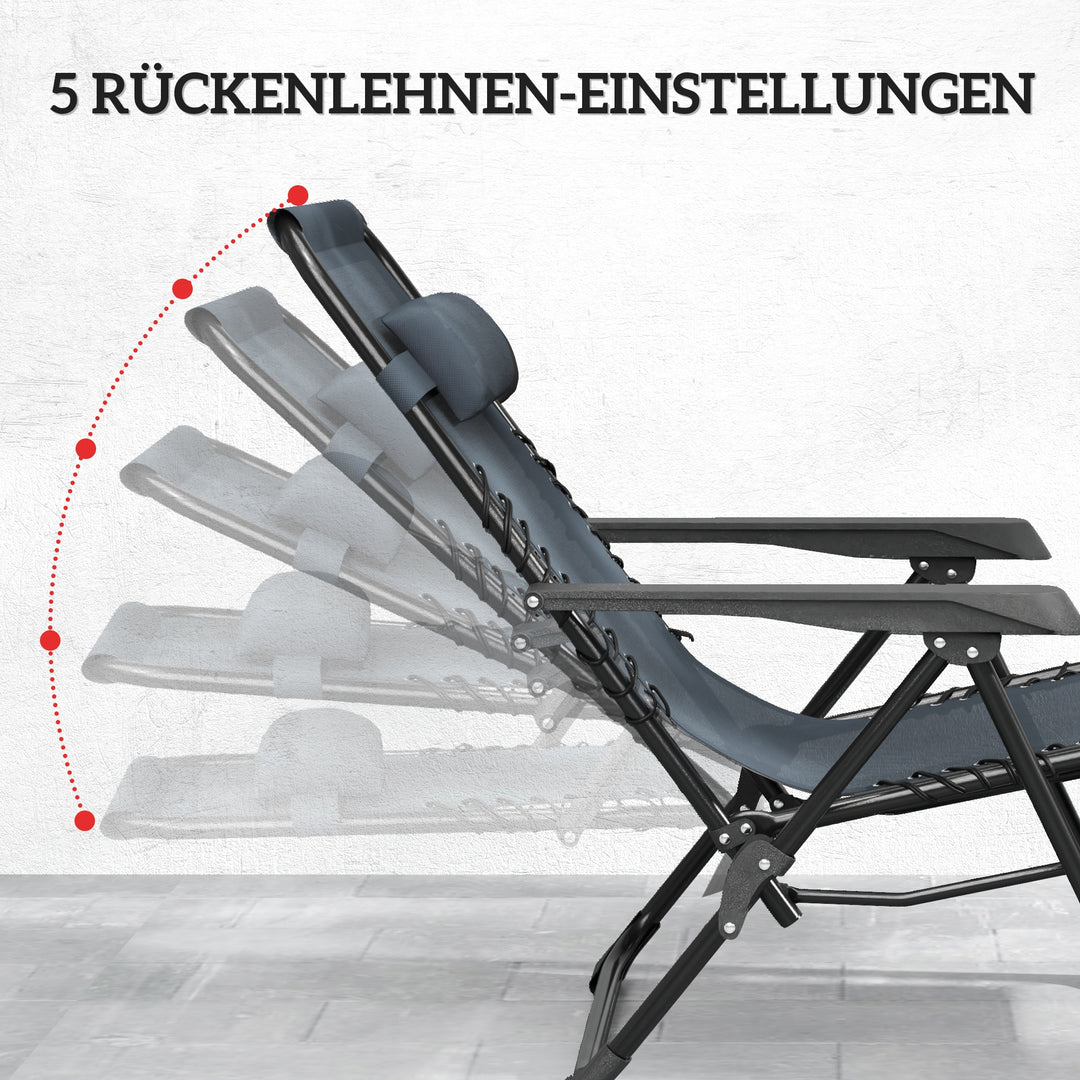 Solsengesæt med 2, foldbar, tyngdeløs liggestol med nakkestøtter, sidebord inklusive 2 kopholdere