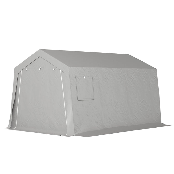 Redskabsskur med gavltag, vandtæt redskabstelt med døre og vinduer, 300x447x255 cm, lysegrå