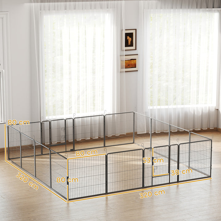 Hvalpegård, 16-delt foldbar hvalpegård med dør til små og mellemstore hunde, 3,2 x 3,2 x 0,8 m, grå