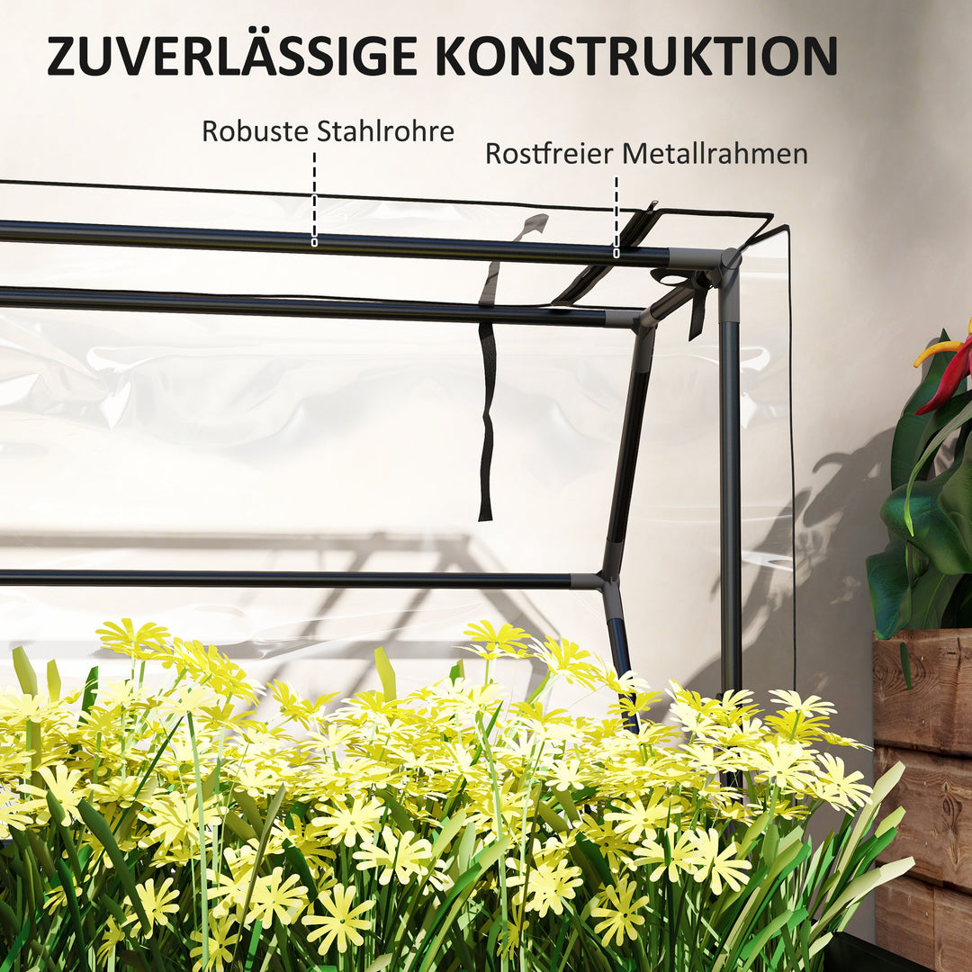 Hævet havebed med drivhustag, hævet plantekasse med drænhuller, 100 x 48 x 124 cm, sort