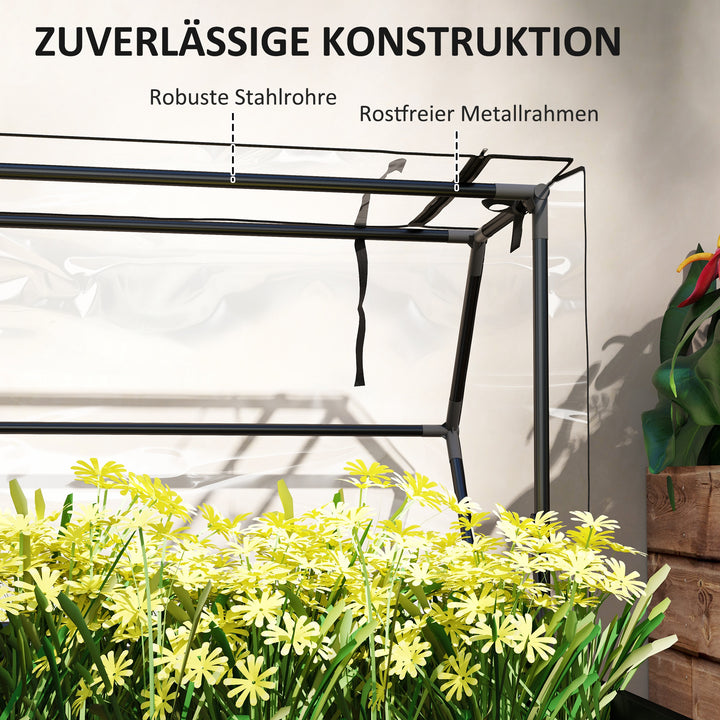Hævet havebed med drivhustag, hævet plantekasse med drænhuller, 100 x 48 x 124 cm, sort