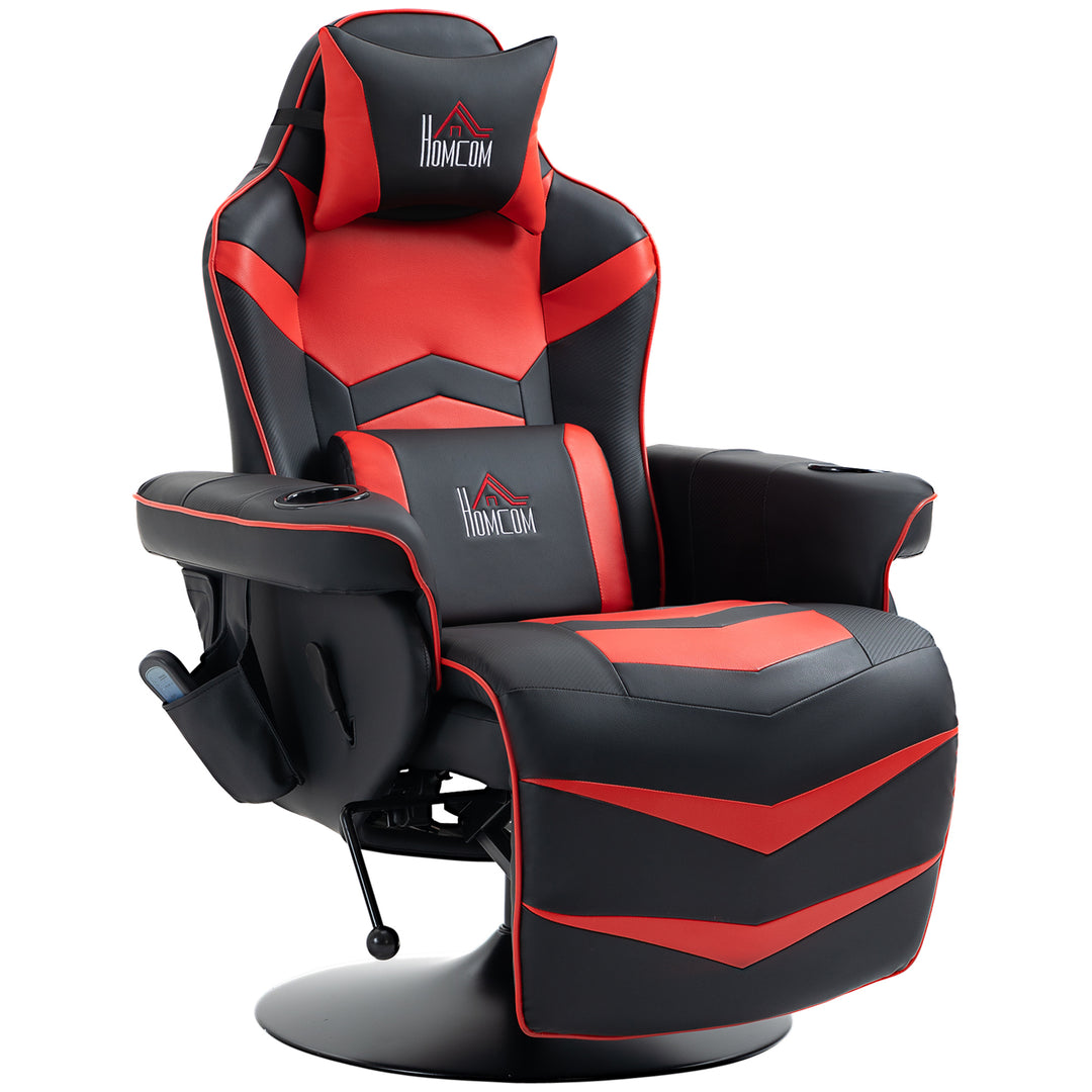 Gamingstol, massagefunktion, lænelæn, fodstøtte, op til 120 kg, stålstel, kunstlæder, rød