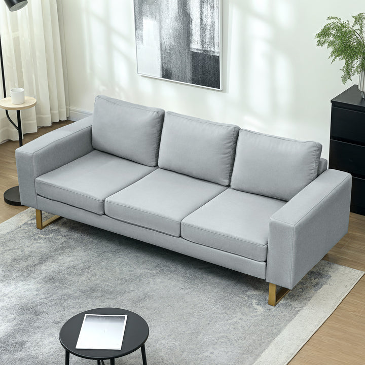 3-Personers sofa, sofa med massivt træstel, metalben, enkelt design, lysegrå