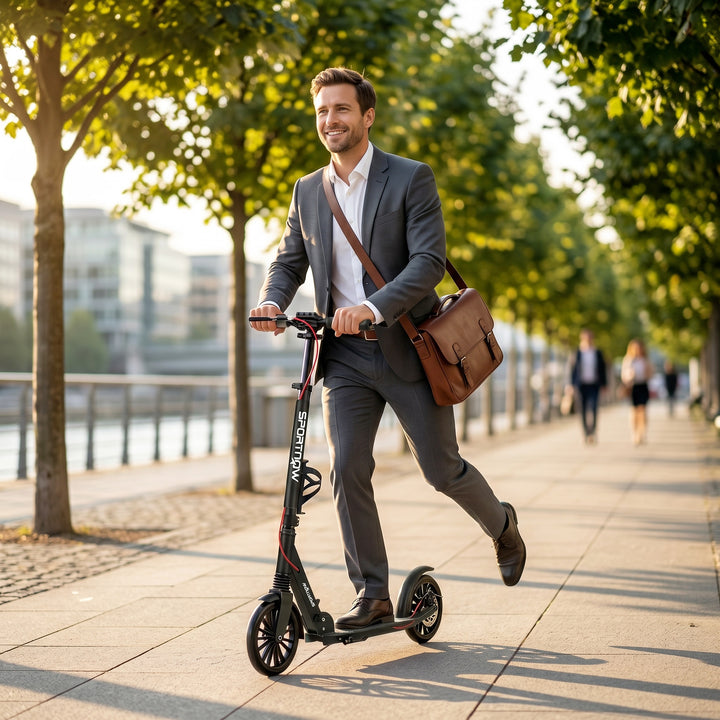Cityscooter, aluminium, højdejusterbar og foldbar, med 200 mm PU-hjul, ABEC-7 kuglelejer, dobbelt bremsesystem