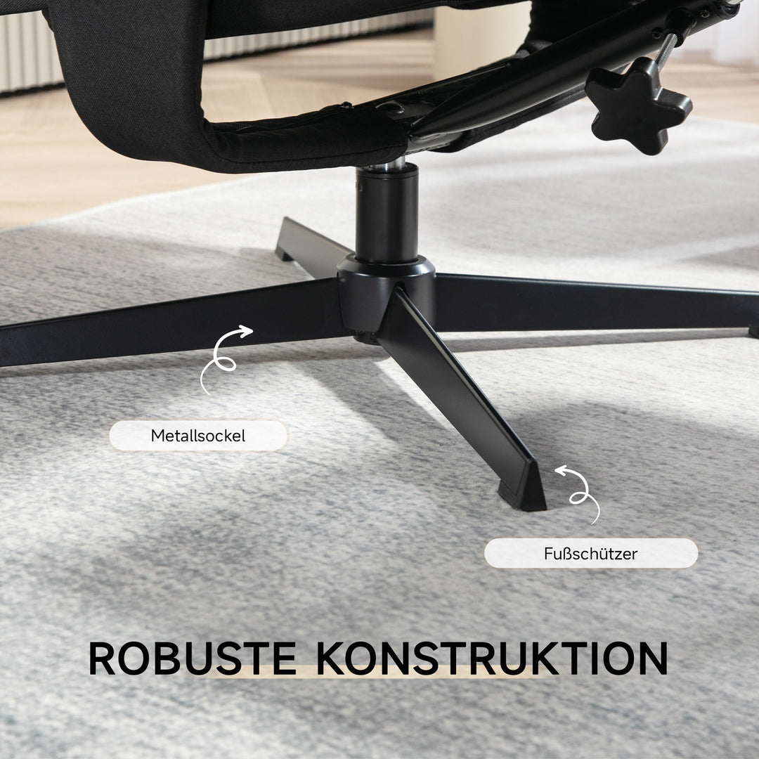 Hvilestol med fodskammel, drejefunktion, vippefunktion, fløjlslook, op til 150 kg, sort