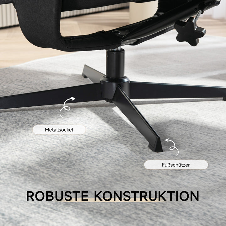 Hvilestol med fodskammel, drejefunktion, vippefunktion, fløjlslook, op til 150 kg, sort