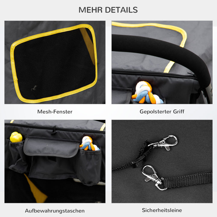 Hundevogn op til 30 kg foldbar one-click system 2 sikkerhedssnore opbevaringslommer polstret håndtag mørkegrå