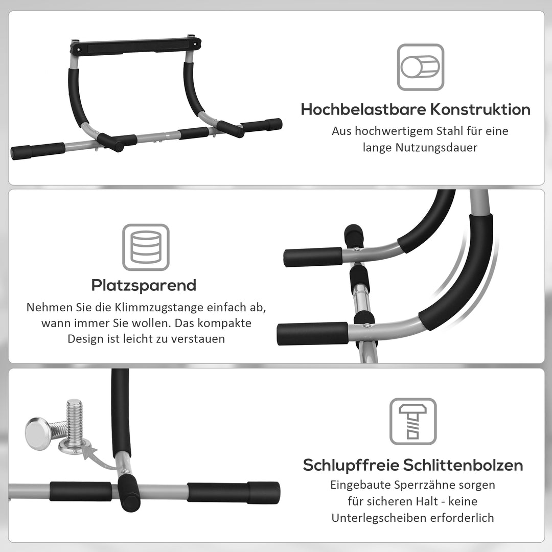 Pull-up bar, træningsbeslag, multifunktionel døråbnings pull-up bar, stål, skum, 92 x 40 x 17 cm, sort+grå
