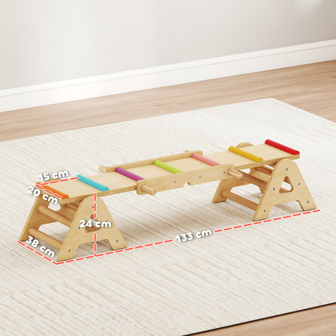 2-i-1 balancevippe til børn, træbalancebom, vippevippe til haven, balancebræt 133 x 38 x 24 cm