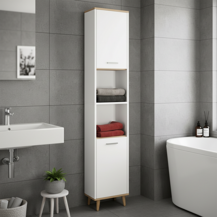 Højt, smalt skab til badeværelset, 181x32x28 cm, hvid
