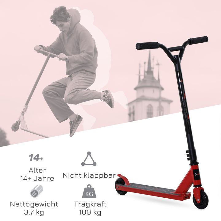Pro stunt scooter til børn og voksne, freestyle scooter, 100mm syntetiske læderhjul, aluminium rød, til tricks