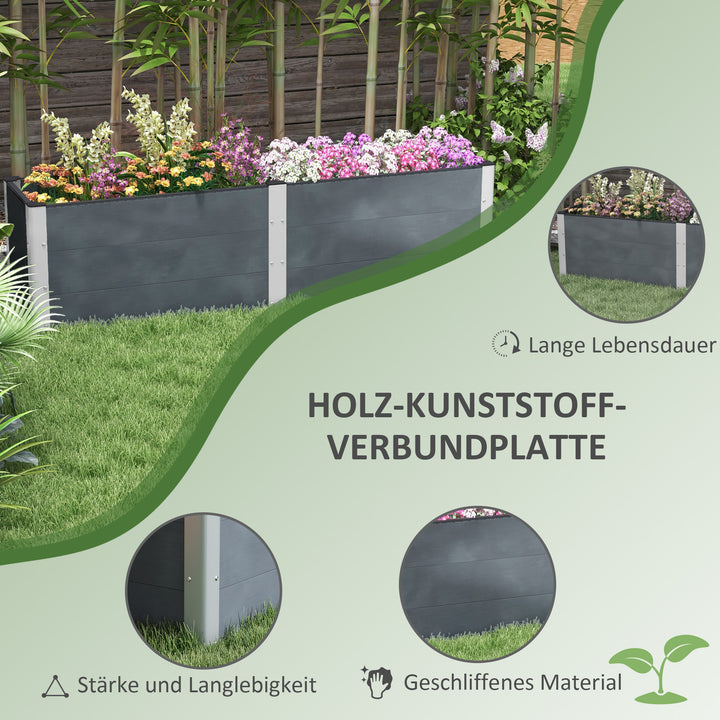 Højbed, åben bund, høje sider, vejrbestandig, aluminiumsramme, 200 x 50 x 56 cm, grå