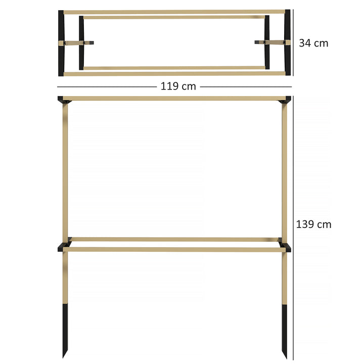 Metalespalier til stikkontakt, rustfri, klatrehjælp til agurker, espalier, 119 x 34 x 139 cm, til hindbær, brombær, naturlig