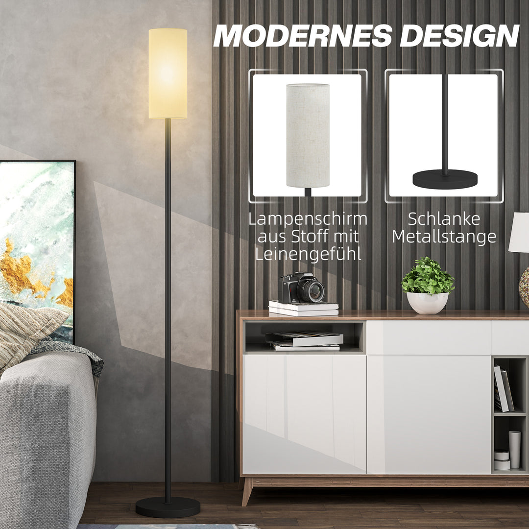 Gulvlampe, skærm i hørlook, metalstang, fodkontakt, hvid