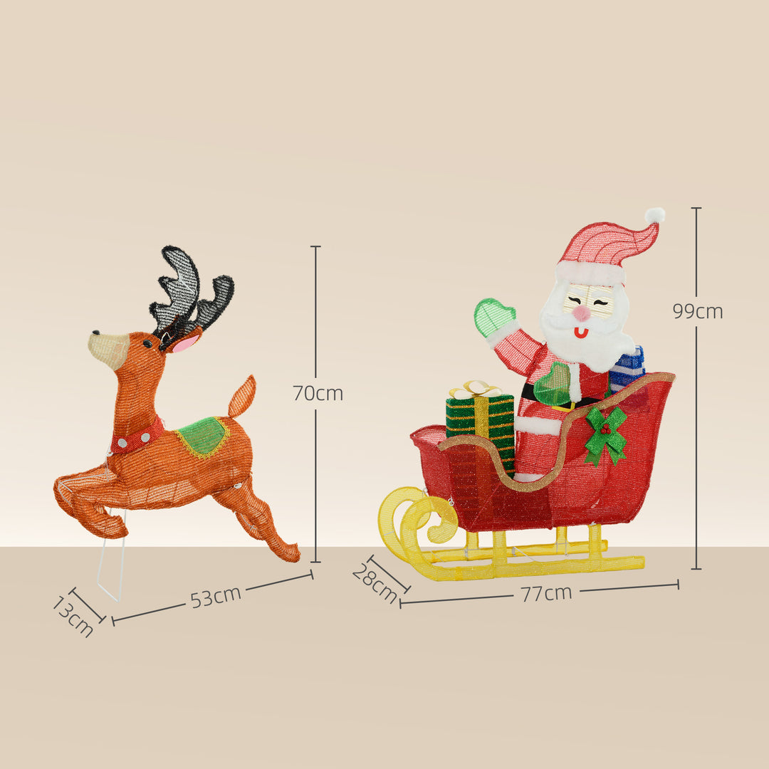 Lysende juledekoration, julemanden på slæde med rensdyr, 246 led-lys, jordspyd, flerfarvet