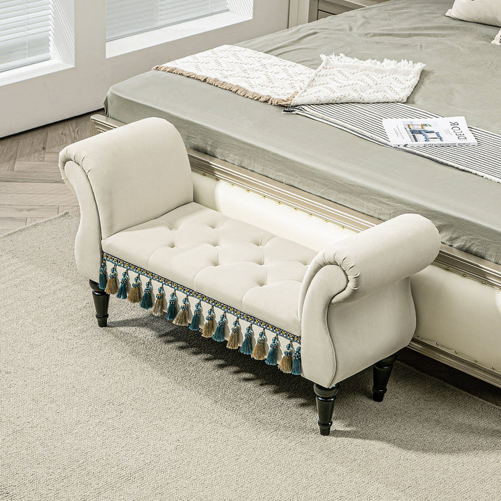 Polstret bænk, vintage design, op til 150 kg, 117 x 40 x 58 cm, beige