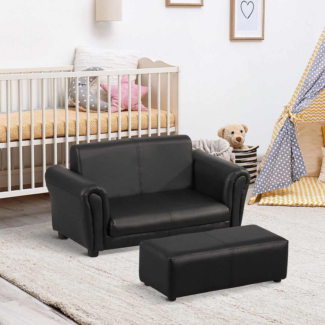 Børnelænestol med fodskammel, børnesofa med fodskammel, børnesofa, sofalænestol, sort, 83 x 42 x 41 cm