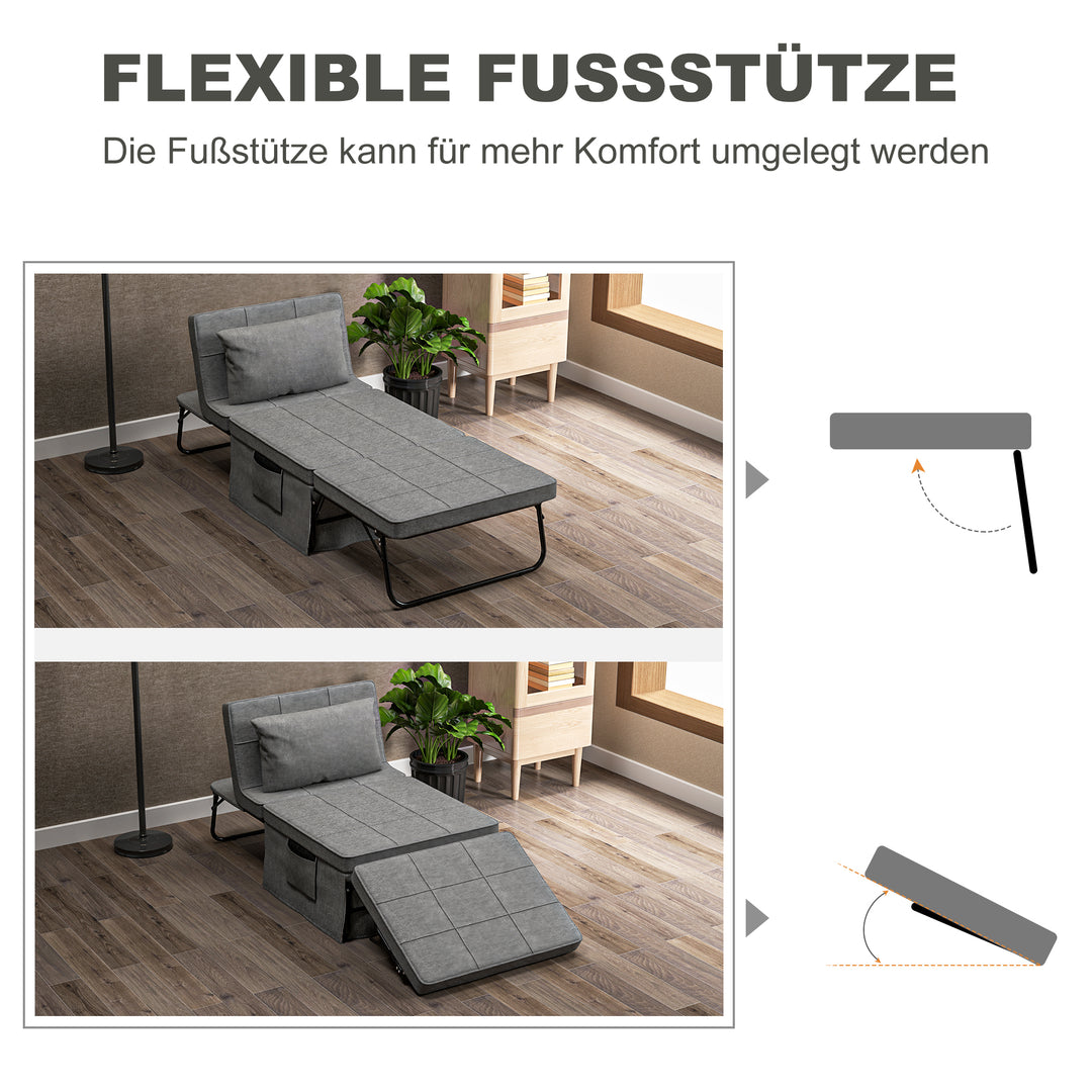 4-I-1 klapseng, gæsteseng, højdejusterbar, madras, sidelommer, metalramme, grå, 188 x 75 x 38 cm