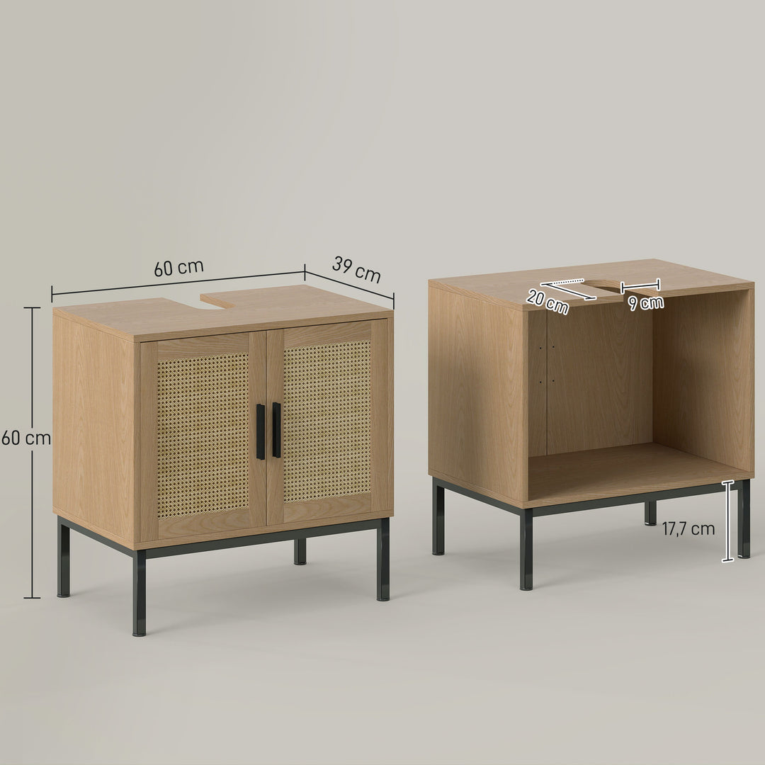 Badeværelsesskab, boho design, badeværelsesskab, rattanelementer, med u-snit, eg